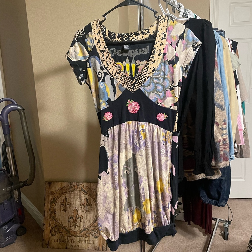 Desigual Pink and Blue Ruffled Top